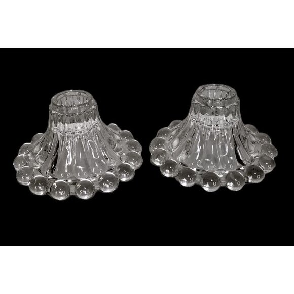 Vintage 1950's Boopie Pair of Clear Glass Ball Base Tapered Candle Stick Holder - Picture 2 of 11